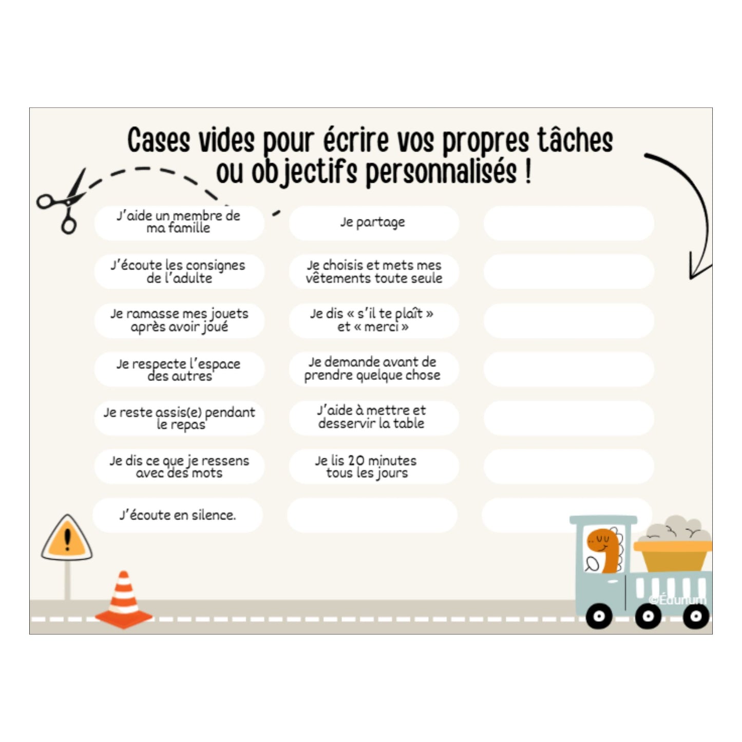 Tableau de récompense hebdomadaire  – Thème construction