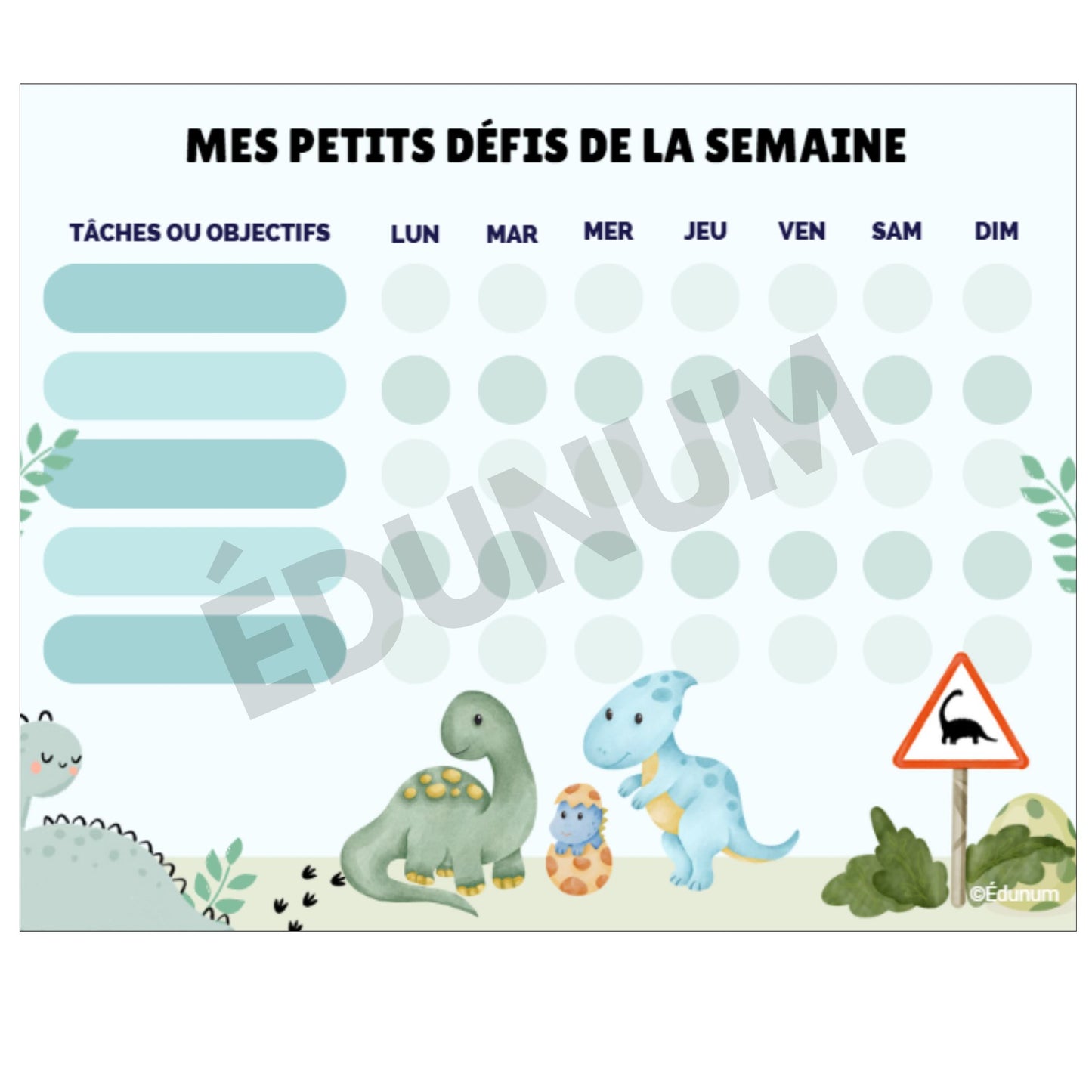 Tableau de récompense hebdomadaire – Thème dinosaures
