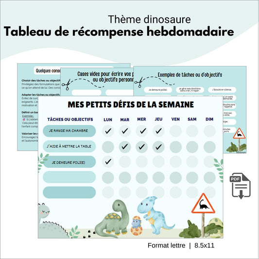 Tableau de récompense hebdomadaire – Thème dinosaures