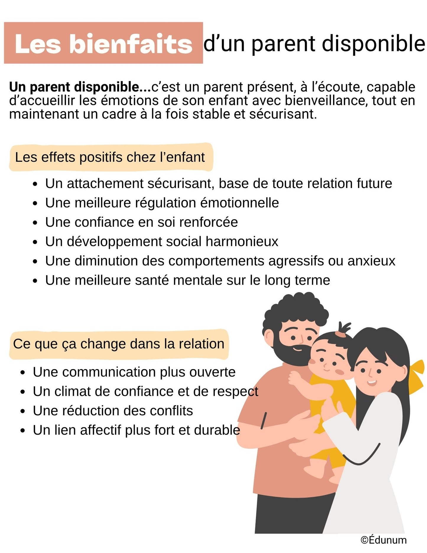 Les bienfaits d'un parent disponible | Affiche