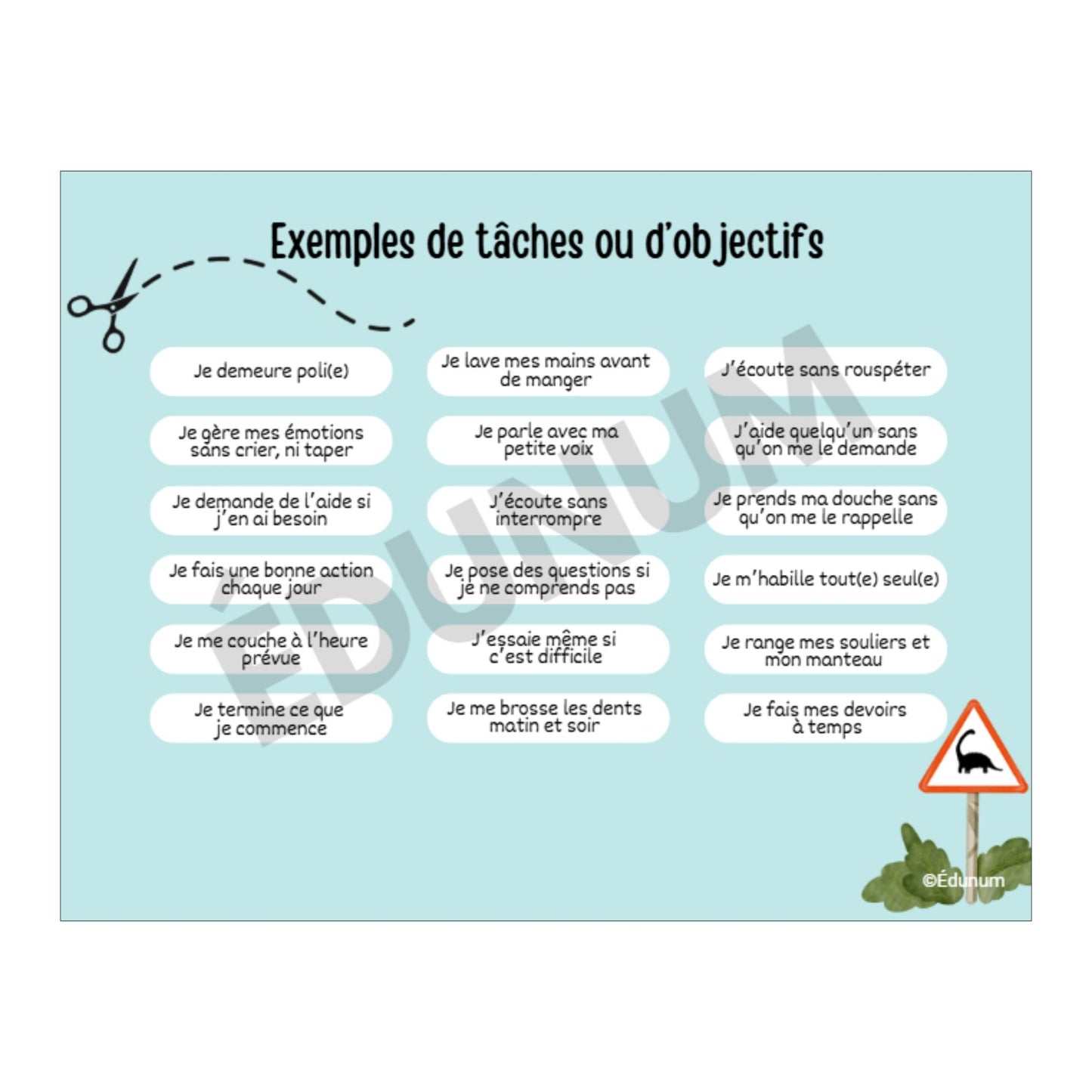 Tableau de récompense hebdomadaire – Thème dinosaures